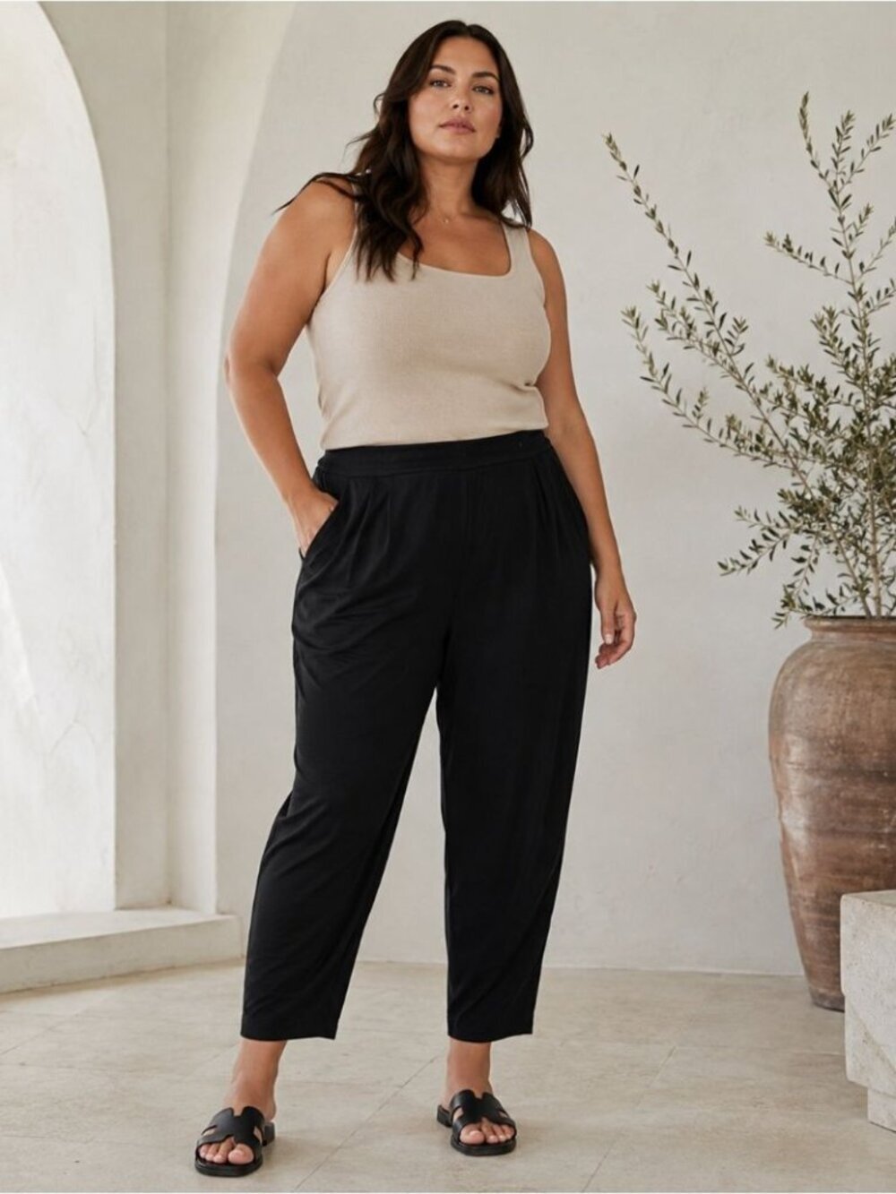 Eileen Fisher Jersey Viscose Blend Black 1X Pull On Pants Minimalist Travel Cozy